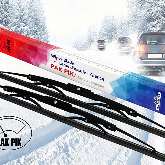 تیغه برف پاک‌کن فلزی برند PAKPIK در ابعاد 22 – 18 اینچ برای شیشه جلو خودرو پراید و نیسان مزدا